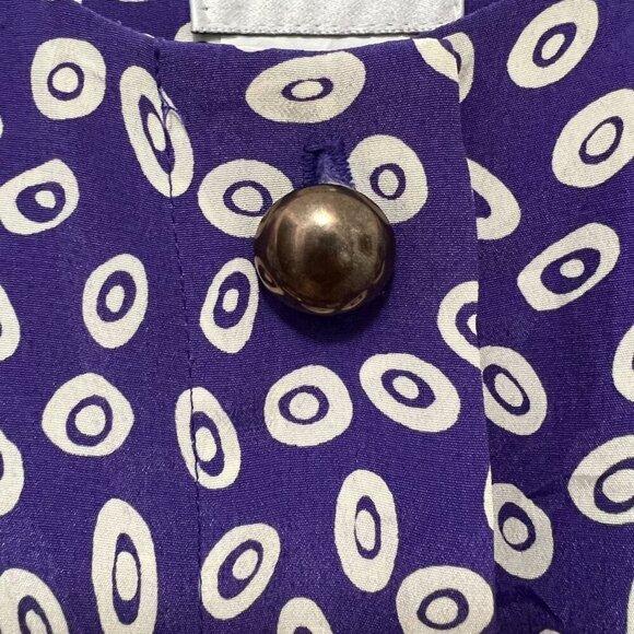 VTG 80s Leslie Fay Shirtwaist Dress Size 10 Pleated Skirt Geometric Modest - Picture 3 of 9